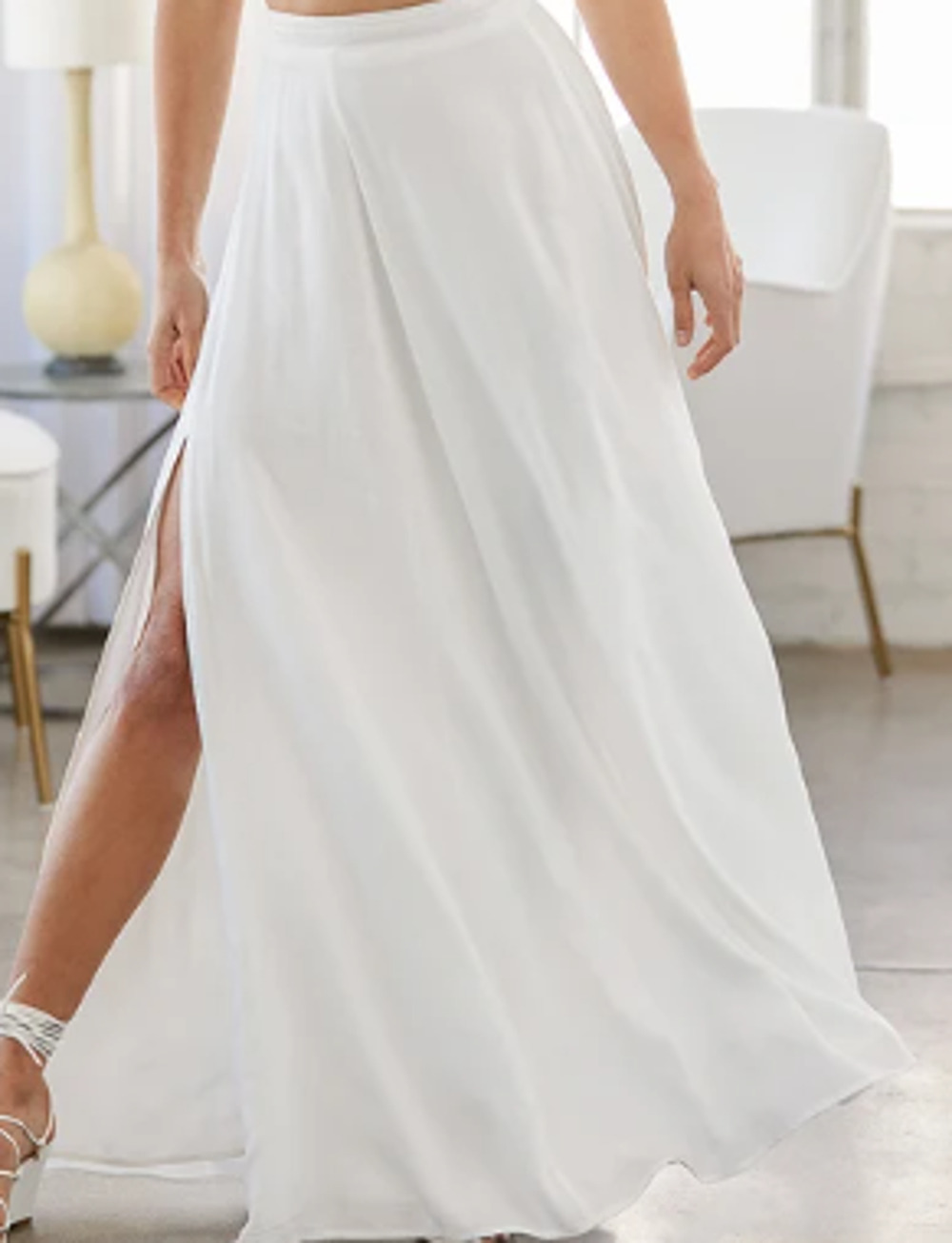 LULU'S SZ L Away On Vacay White Slit Sides Lined A Line Maxi Skirt NEW B59